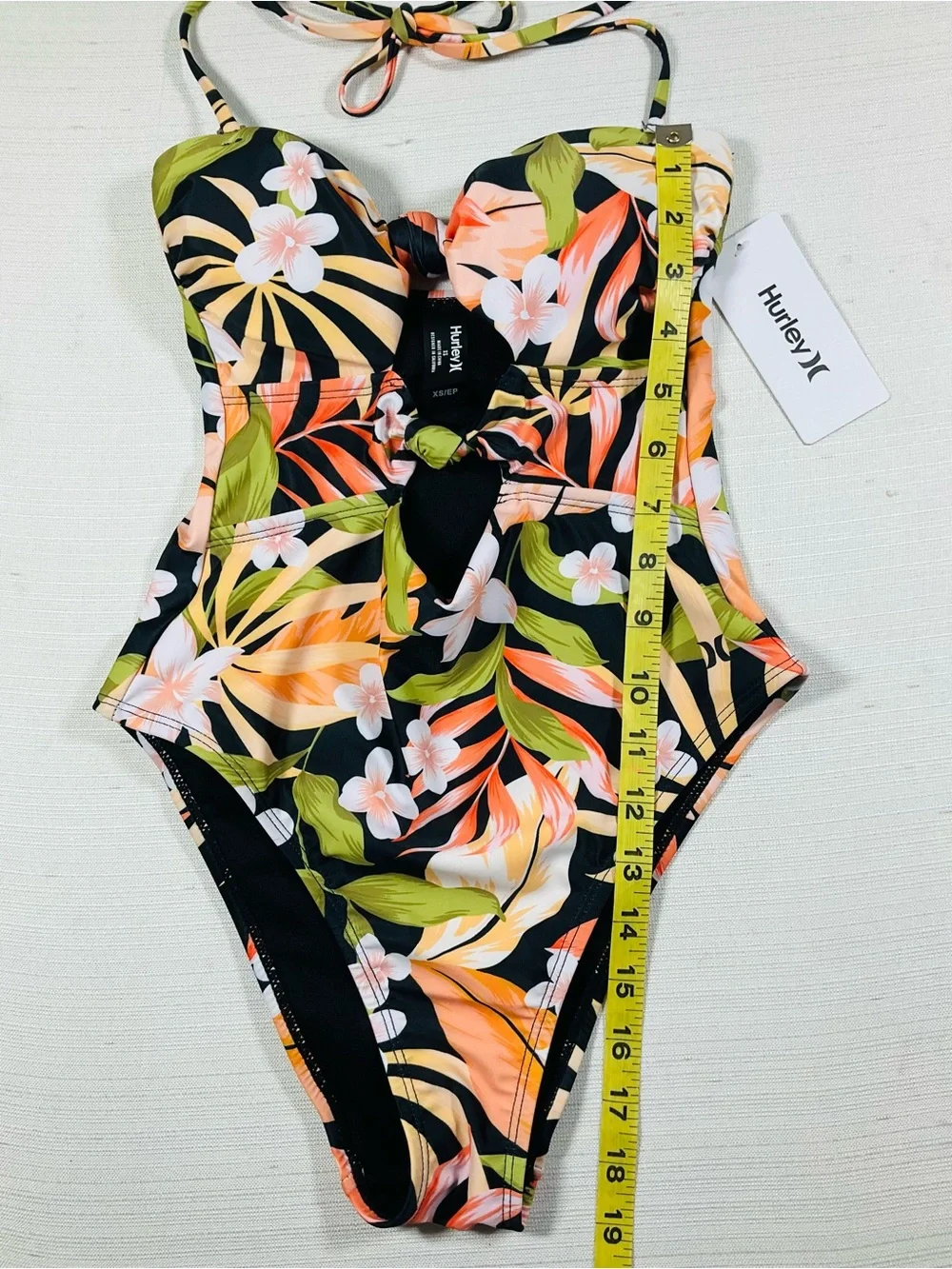 NWT HURLEY Women’s Black Hawaiian Tropical Floral High Waist One-Piece Swimsuit